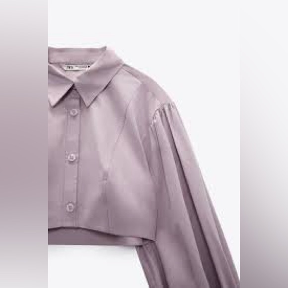 ZARA VOLUMINOUS POPLIN LAVENDER BLOUSE - Picture 2 of 6
